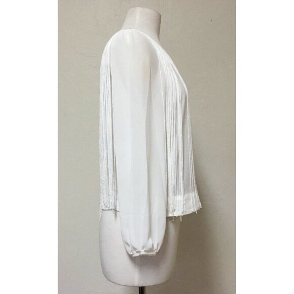 San Joy White Blouse With Fringes For Women Size M - Picture 2 of 8